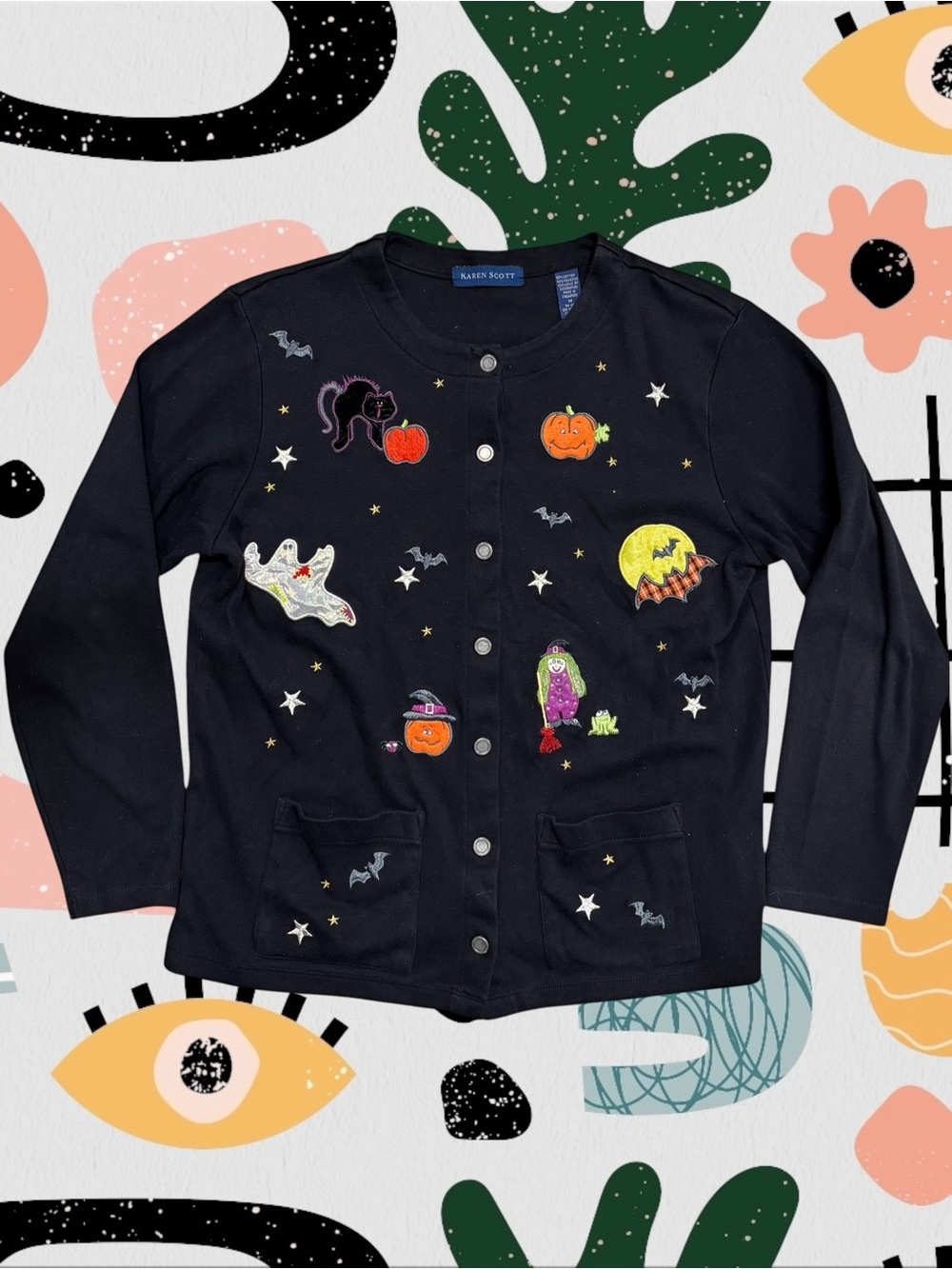 Karen Scott | Vintage 90s/Y2K Black Embroidered Halloween Cardigan